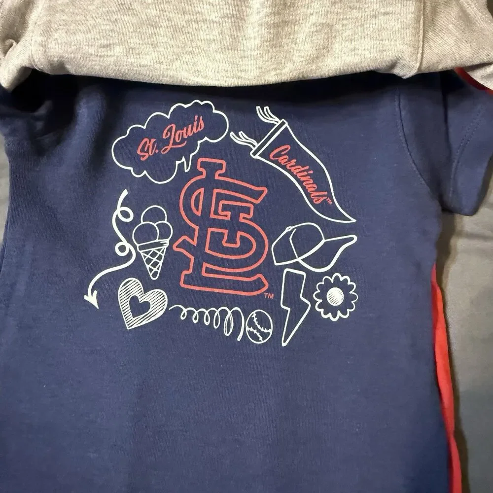 St Louis Cardinals Creeper Infant Girls 18 Months Set Of 3 Gray Blue Red MLB